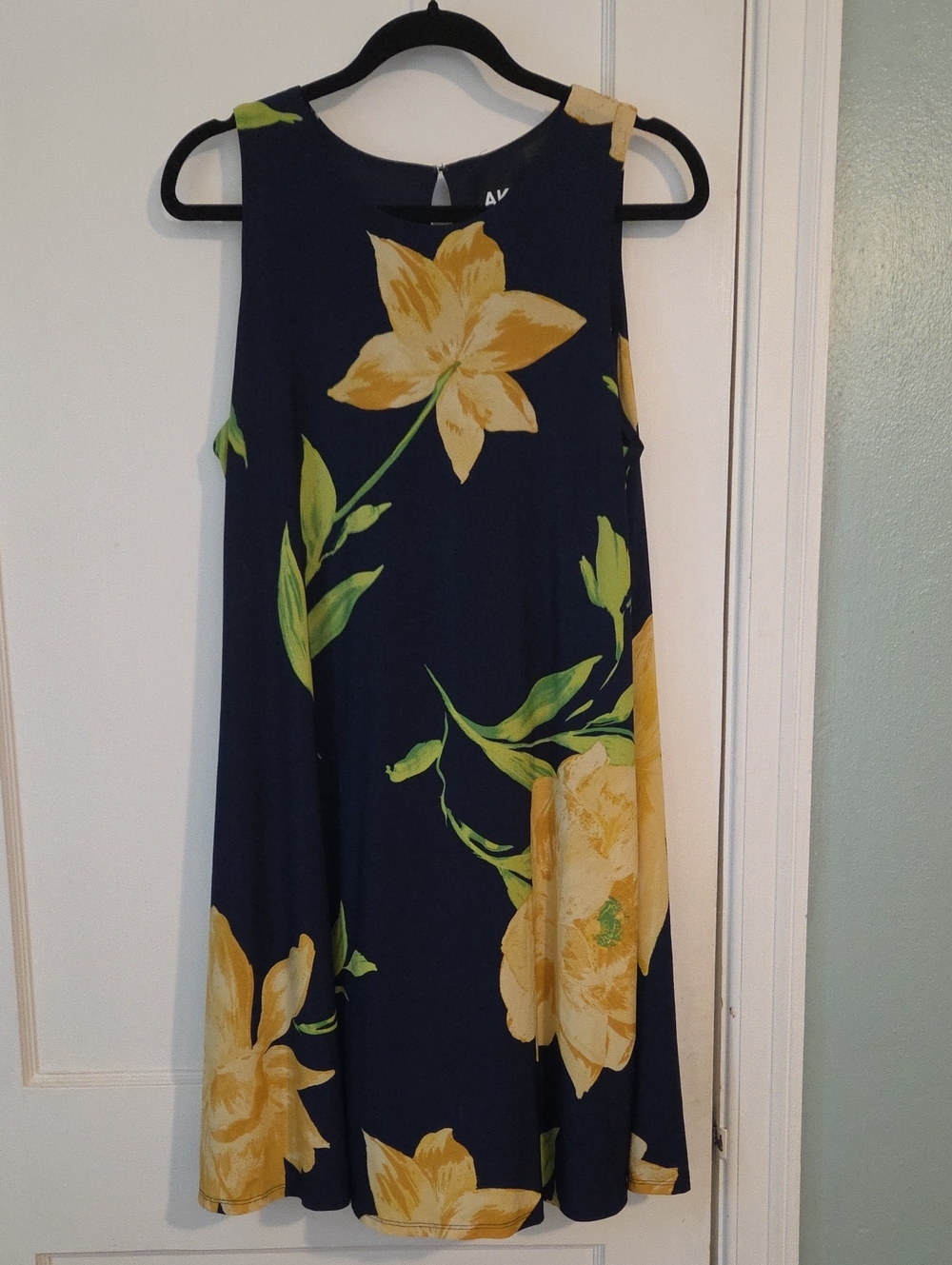 Sleeveless Anne Klein Navy Dress with Yellow Floral Print